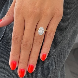 Wholesale Luxury 3.27ct Oval Cut Diamond <b>Ring</b> Solid Yellow Gold <b>Plain</b> Band Solitaire Wedding <b>Ring</b> Lab Created Diamond Supplier - Product Image 1