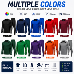 Custom Printed Football Training Tracksuit Set Quarter Zip Long Sleeve Top Pants <b>Soccer</b> Team Warm Apparel 100% Polyester Elastic - Product Image 2