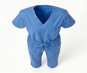 Unisex <b>Blue</b> <b>Scrub</b> Set V Neck Short Sleeve Pants Hospital Uniforms Woven Fabric Cotton Polyester - Product Image 3
