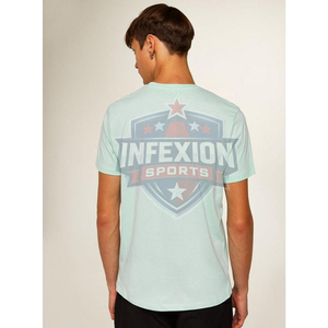 T-shirt décontracté pour homme, bleu clair, à manches courtes, col rond, en jersey de coton, avec motif imprimé lettres sur le devant - Product Image 2