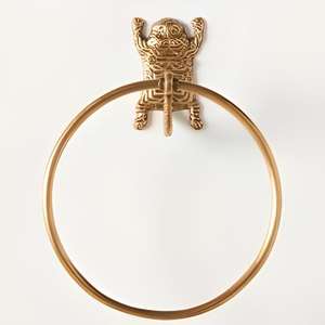 Support mural rond pour serviettes en laiton poli doré de qualité supérieure, pour accessoires de salle de bain de luxe - Product Image 1