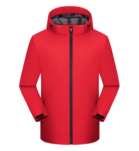 Veste coupe-vent à capuche bleu clair pour homme avec fermeture éclair, vêtements décontractés pour l'extérieur, saison automne, matière polyester - Product Image 3