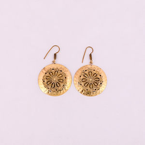 Golden Floral Disc Trendy Gold Plated Brass Hoop <b>Earrings</b> Women's Luxvory - Product Image 1