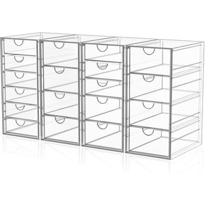 Organizzatore per Trucchi in Acrilico con 19 Cassetti, Set da 4, Cassetti Trasparenti per Bagno, Organizzatore per Cosmetici, Organizzatori per Trucchi - Product Image 1