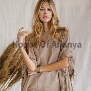 Poncho de Algodón Crudo para Mujer, Estilo Boho, Túnica Fluida, Hippie, Gitana, Hombros Descubiertos, Ropa de Verano, Regalo para Ella - Product Image 4