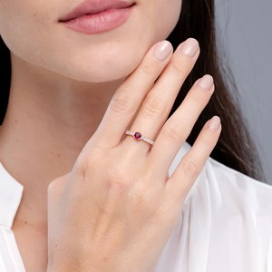 Bague de promesse classique en or massif 14 carats avec rubis et diamants pavés, bijoux fins faits à la main, personnalisés, bague de fiançailles - Product Image 4