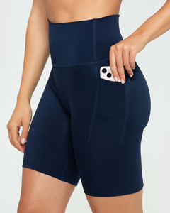 Shorts de sport taille haute gris cendré pour femme, les plus vendus, avec ceinture élastique compressive, anti-transpiration, respirants et écologiques - Product Image 3