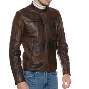 Veste en cuir d'agneau véritable pour homme, très vendue, de qualité supérieure, marron avec col en fourrure de mouton - Product Image 1