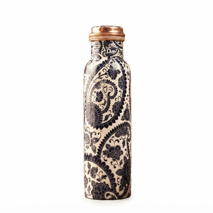 Handcrafted Copper Water <b>Bottle</b> Black White Floral Print Design Reusable Metal Drinking <b>Bottle</b> Handmade Travel Home Gift - Product Image 1