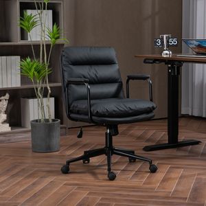 Sedia da Ufficio Ergonomica con Schienale Medio, in Pelle PU, Girevole con Ruote e Braccioli, per Casa e Ufficio - Product Image 1