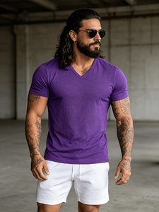 Men's Solid for V-Neck Short Sleeve T-Shirt Regular Fit Cotton Jersey Breathable Casual Wear Sporty Made in Bangladesh - Product Image 6