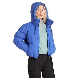 Blouson matelassé bleu à capuche, coupe courte, coupe-vent, épais, décontracté, hiver, unisexe, coupe régulière - Product Image 1