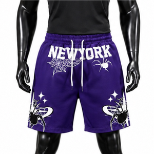 Shorts de sport en maille personnalisés pour hommes, de haute qualité, imprimé graphique araignée violet, style Hip Hop Y2K, pour la gym et le basketball, vente en gros - Product Image 1
