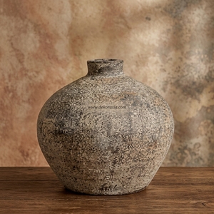 Vase rond en terre cuite rustique Buano, fait main, pot en argile, récipient décoratif en grès, vente en gros - Product Image 4