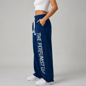 Pantalon décontracté vintage en coton épais 100 % avec strass, taille mi-haute, jambe large, taille élastique, personnalisable pour femme - Product Image 3
