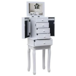 ตู้เก็บเครื่องประดับแบบตั้งพื้น 5 ลิ้นชัก 14 ตะขอแขวนสร้อยคอ พร้อมกระจก ช่องเก็บแหวนแบบถอดได้ ตู้เก็บเครื่องประดับ - Product Image 5