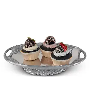 Plateau décoratif en acier fait main, article de décoration tendance, finition bronze, incrustation de marbre, design moderne, Zahid Exports - Product Image 1