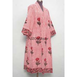 Vestido Maxi de Algodón con Estampado Floral Hecho a Mano, Manga Larga, Cuello en V, Estilo Bohemio, Ecológico, Corte en A, para Verano - Product Image 4