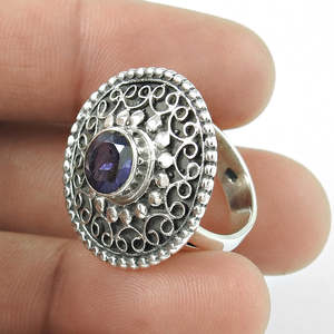 Brilliant Round Cut Natural Iolite Gemstone <b>Ring</b> 925 <b>Silver</b> <b>Solitaire</b> Tribal <b>Ring</b> High Quality Wholesale Factory Price Jewelry - Product Image 3