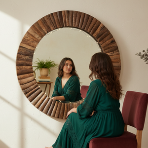 <b>Round</b> Bamboo <b>Mirror</b> 19 Inch Stylish Decorative Wall <b>Mirror</b> for Bedroom Living Room <b>Bathroom</b> Contemporary Natural Design - Product Image 4