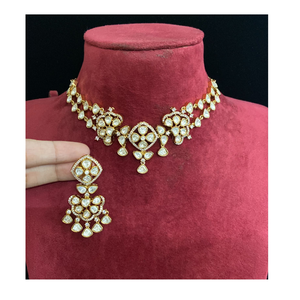 Luxury Moissanite Look Kundan Necklace <b>Set</b> Royal Bridal Jewelry Traditional Indian Ethnic Wear with Sparkling Diamond Look Finis - Product Image 5