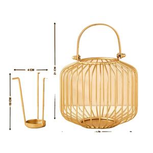 Lanterne en fil de métal doré faite à la main avec poignée amovible support de pilier pour la maison jardin noël style de vie décoration d'ambiance - Product Image 2