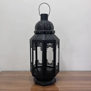 Black Metal Floor Standing Candle Holder <b>Large</b> Hollow Out Arabic Style Decorative Lamp for Home & Wedding - Product Image 3