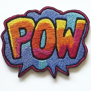 Patch brodé thermocollant Pow, forme irrégulière, style bande dessinée coloré, appliqué pour cadeaux - Product Image 1