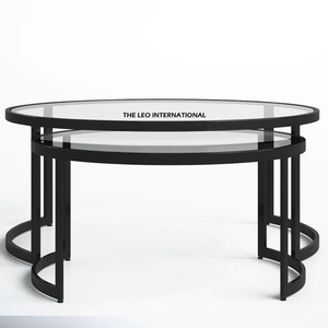 Table basse gigogne design noir avec plateau en verre et structure en fer, mobilier moderne pour salon, petite table de rangement au look épuré - Product Image 1