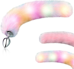 Cola de Zorro, Juguete Sexual para Adultos, Luminoso, Impermeable, de Aleación, con Pelo Artificial, Tapón Anal, Tamaños SML, Rosa/Blanco, para Juegos de Rol Sexuales - Product Image 1