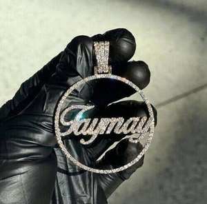 Colgante Personalizado de Plata de Ley 925, Colgante con Nombre Personalizado, Estilo Hip Hop, Colgante con Moissanita VVS - Product Image 1