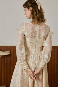 ELISA Jacquard Dress with Cotton Floral Lace Double Layers Women Cotton Floral Lace Double Layers Jacquard Dress - Product Image 4