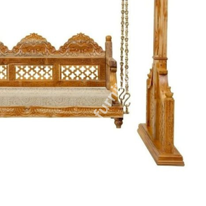 Balançoire d'intérieur en bois massif artisanal de luxe, ornée de sculptures florales, style Maharaja Jhoola, décoration de salon - Product Image 5
