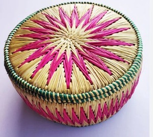 Ecowoodies Eco-Friendly Sabai Grass Handmade Roti/Chapati Serving <b>Box</b>-Traditional Design Multipurpose <b>Container</b> Multi color Lid - Product Image 5