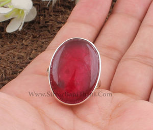 Wholesale Natural Red <b>Jade</b> Large Oval Gemstone Statement <b>Ring</b> Sterling Silver Plated Wedding Women's Gift - Product Image 2
