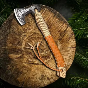 Hache de camping artisanale haut de gamme en acier au carbone avec manche en bois de frêne, outil de coupe de bois pour l'extérieur, vente en gros - Product Image 4
