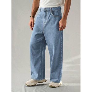 Jean en denim tendance pour homme, bleu glace, coupe droite, style vintage, écologique, respirant, coupe ample, grande taille, taille mi-haute, pantalon 28 - Product Image 1
