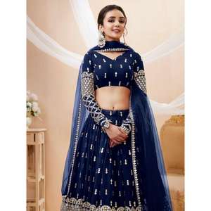 Magnifique bleu marine paillettes Georgette Wedding Wear Lehenga Choli - Product Image 5