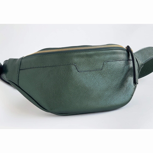 Soft Leather Green Fanny Pack Women's Sling <b>Bag</b> Crossbody Elegant Leather Chest <b>Bag</b> with Adjustable Belt Strap - Product Image 5