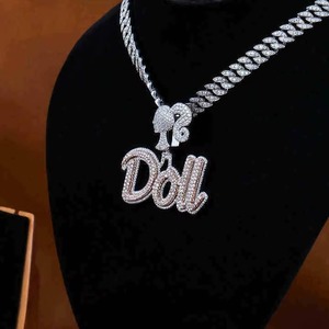 Luxury Iced Out Hip Hop Name Letter Pendant Custom 925 Sterling Cuban Link <b>Chain</b> Pendant Necklace For Men's <b>Rapper</b> Bling Pendant - Product Image 4