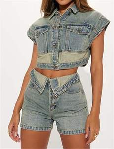 Conjunto de Chaqueta y Shorts de Mezclilla para Mujer, Corte Ajustado, Verano, Transpirable, Estilo Urbano, Cómodo - Product Image 6