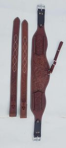 Cinch de silla de montar de cuero repujado estilo Western para flanco trasero con billetes, en marrón y negro, y parte trasera Roper en cuero bronceado aceitado - Product Image 6