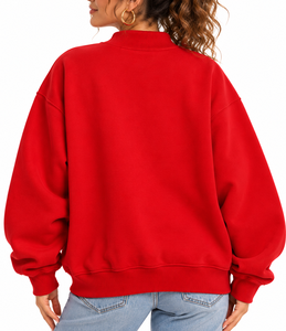 Custom Women’s <b>Mock</b> Neck Sweatshirt Oversized 100% Cotton Fleece Applique Embroidered Pullover Wholesale - Product Image 4