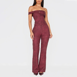 Pantalones de Mujer de Cintura Alta, Corte Acampanado, de Cuero Sintético PU, Color Sólido, Largos, Elegantes, con Cierre de Cremallera, para Otoño - Product Image 5