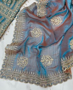 Sari Fendy Sartin pour femme, très doux et élégant, à l'aspect riche, avec de magnifiques broderies, travail de sequins de 3 mm, bordure lourde et motifs brodés, fabriqué en Inde - Product Image 6
