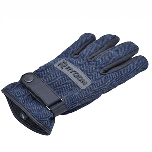 Custom Men Winter Thermal Real Sheepskin Leather <b>Gloves</b> Windproof Luxury Navy Blue Herringbone Tweed Dress <b>Warm</b> Mittens - Product Image 3