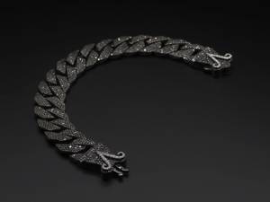 Bracelet en argent 925 pour homme, style hip-hop, avec chaîne serpent et micro-pavé de diamants noirs taille brillant ronde - Product Image 1