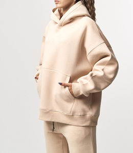 <b>Women's</b> Beige Oversized <b>Hoodie</b> And Sweatpants Tracksuit Set Casual Two Piece Outfit - Product Image 5