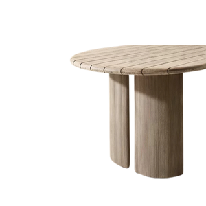 Luxury <b>Outdoor</b> Dining <b>Table</b> Solid Teak Modern Oval Top Sculptural Fluted Pedestal Base Premium Craftsmanship Waterproof - Product Image 3
