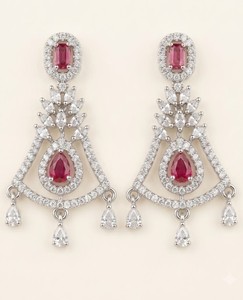 Wholesale Pear Cut Stone Studded American <b>Diamond</b> <b>Earrings</b> Marquise Cut Stone Link Silver Rhodium Plated AD <b>Earrings</b> For Women's - Product Image 1